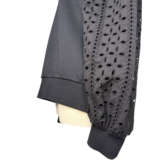 Anthropologie Othilia Imogen Women’s Small Black Eyelet Pullover Long Sleeve Top - Picture 7 of 11
